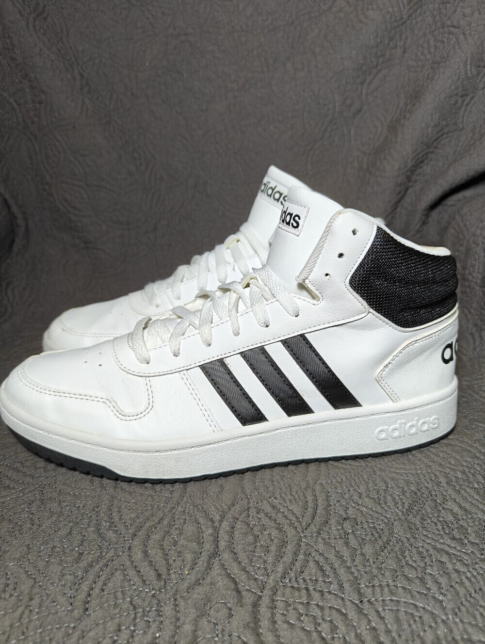 Adidas Hoops 2.0 Mid Top Lace Up White/Black Sneakers Mens Shoes Size 11